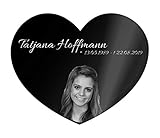 Grabstein Herz Gedenkstein aus hochwertigem Hochglanz Acrylglas (bruchsicher / wetterfest) Grabplatte mit Gravur / Fotogravur 20x16 cm Gedenktafel für Menschen und Tiere Andenken Außenbereich