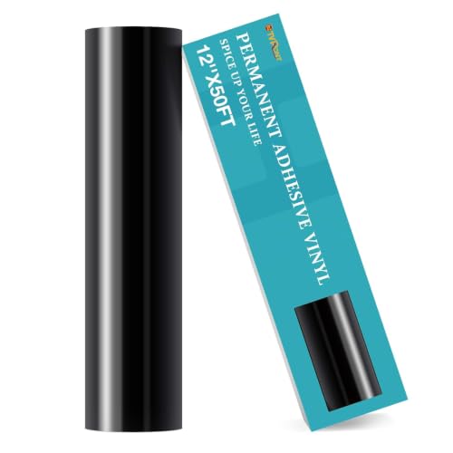 HTVRONT Black Permanent Vinyl, 12" x 50 FT Glossy Adhesive Vinyl Roll