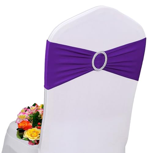 AIRIT LOVELY Purple Chair Sashes 50 Pack Spandex Purple Sashes