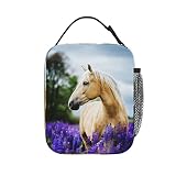 Hcokrzt Lunch Box Reusable Insulation Lunch Bag White Horse Purple Flower Ice Packs Containers Tote