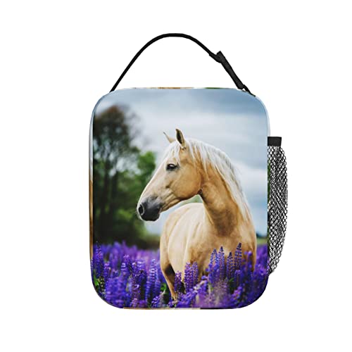 Hcokrzt Lunch Box Reusable Insulation Lunch Bag White Horse Purple Flower Ice Packs Containers Tote Handbag For Women Men Teens Girls #TOP5