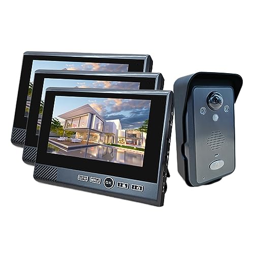 Sistema de videoportero inalámbrico de 7 Pulgadas para viviendas particulares: interfono sin Necesidad de Perforaciones, Timbre, videoportero, intercomunicadores para Apartamentos (8181D1S)
