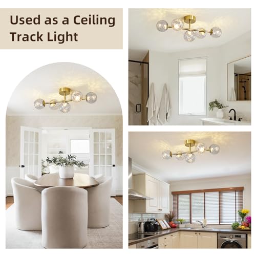 LED Bathroom Vanity Light Fixtures: 3000K Modern Gold Brush Brass 5 Lights Wall Sconce - 20W Dimmable Midcentury Vanity Light with Hammered Clear Globe Bubble Glass Shade for Bathroom Hallway Bedroom by ALIYIQI - Used condition - Image 8