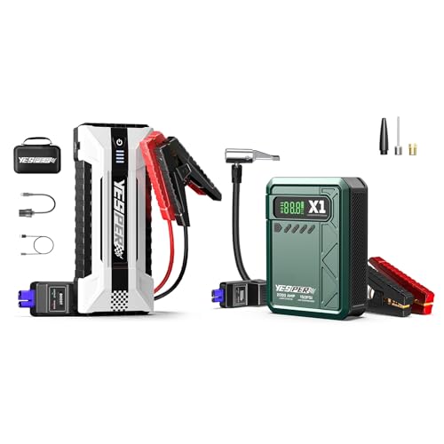 YESPER Car Jump Starter with Air Compressor, 2000A Peak Portable Jump Pack with 150PSI Digital Tire Inflator & Battery Jump Starter - 4120A Peak Portable Car Starter