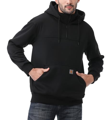 Men's Fashion Hoodies Sweatshirts Loose Fit Heavyweight Quarter-Zip Sweatshirt Fleece-Lined Pullover3