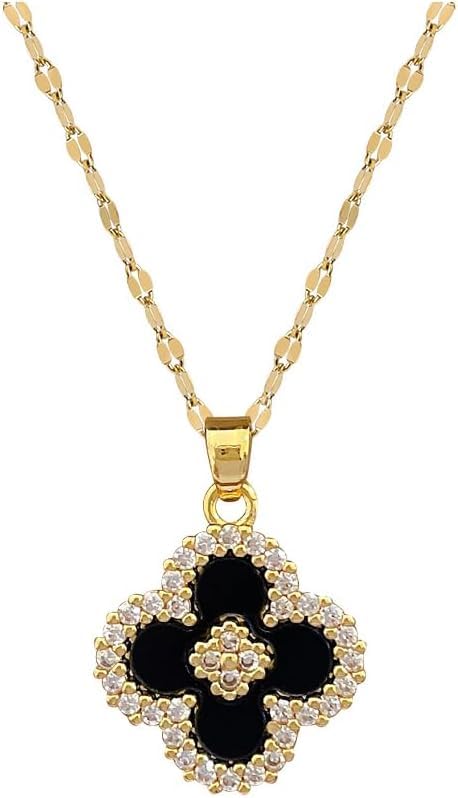 HSAJS Colgante Trébol Cuatro Hojas Brillante Collar Cadena Eslabones Joyería Elegante Adorno Femenino