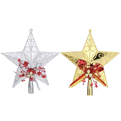 Stobok 2Pcs Christmas Plastic Tree Topper Glittering Star Topper Tree Star Ornament Christmas Tree Decoration Ornaments (1Pc Silver, 1Pc Golden) #TOP12