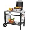 GRILL FORCE Outdoor Grill Table, Movable Dining Cart, Pizza Oven Table Stand, Double-Shelf Grill Stand, Food Prep and Work Cart with Wheels, Hooks, Fits for Blackstone Ninja