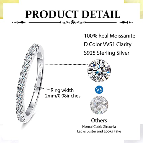 Moissanite Wedding Ring Brilliant Round Cut D Color VVS1 Clarity Half Eternity Rings 18K White Gold Plated Sterling Silver Stackable Ring Moissanite Engagement Rings for Women2