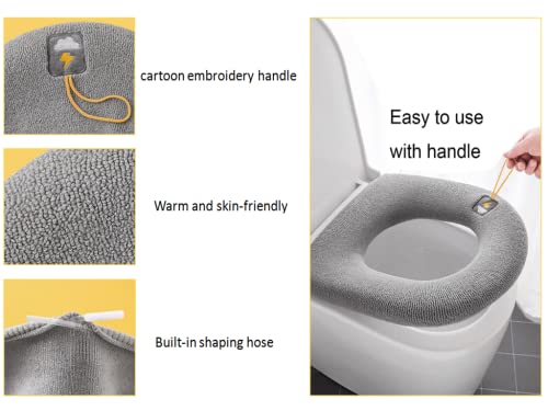 Kellegour 6 Stück Toilettensitzbezug Warm,mit Aufhängeschlaufe,WC-Sitz-Pad Waschbar Toiletten Sitzbezug Die,mit 6 Transparenter Haken,Toilettendeckelbezug Zubehör Passt auf Alle Ovalen WC-Sitze – Bild 4