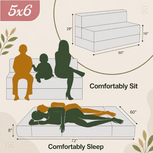 Image of Sofa Cum Bed with Jute Fabric, Convertible Three Seater Sofa Bed 5x6 Ft, Comfortable Cushioned Seating, Space Saving Design for Living Room, Bedroom & Guest Room - Brown Color