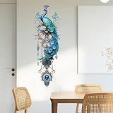 sacinora Gorgeous Blue Peacock Painted Wall Stickers, Peacock Pendant Art Wall Decals Removable Vinyl Peel and Stick for Living Room Bedroom Sofa TV Background Home Decorations