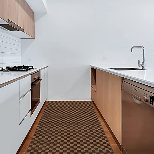 2' X 6' Runner Rugs With Rubber Backing, Indoor Outdoor Utility Carpet Runner Rugs, Checkered Brown, Can Be Used As Aisle For The Rv And Boat, Laundry Room And Balcony #TOP7