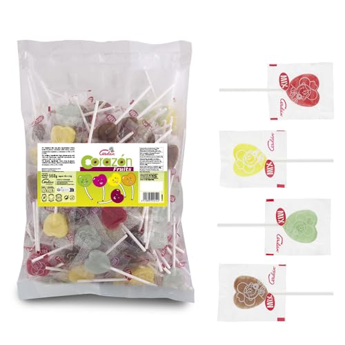 Miniatura 3 de Caramelos Cerdán - Piruletas Mini Corazón Sabor Fresa, Cola, Manzana, Limón Caramelo Duro Con Palo Sin Gluten Ni Alérgenos Ideal Para Fiestas, San Valentín Y Cumpleaños Bolsa De 100 Unidades