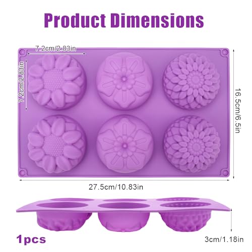 Miniatura 2 de Moldes Para Hacer Jabones, 6 Cavidades De Flores, Molde Para Jabón, Redondo De Silicona, Reutilizable, Preparación De Jabones Artesanales, Cupcakes, Galletas, Chocolates