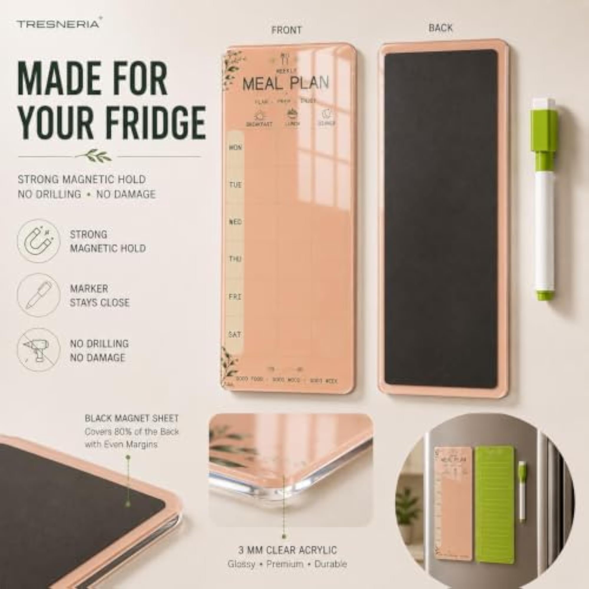 Magnetic Acrylic Weekly Meal Planner Board