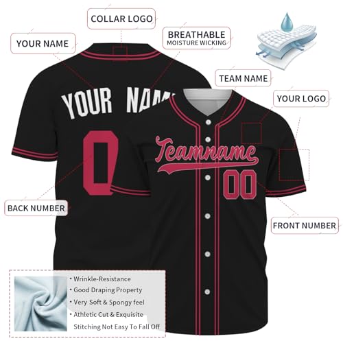 Camiseta personalizada de béisbol blanca, negra y roja sin estampados para hombres, mujeres y niños miniatura 4