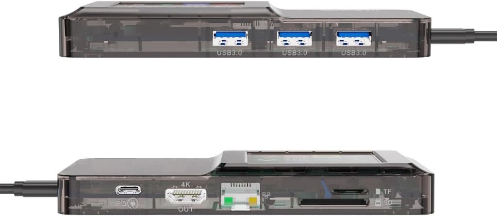 LCDスクリーンインターフェイスを備えた高度なUSB Cハブ8インチアダプター4K UHD出力100W高速充電ギガビットイーサネット