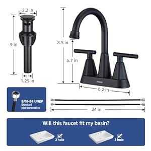 Bathroomsinkfaucetmatteblack4inchbathroomfaucetsforsink3holewithpopupdrainandwatersupplylines360swivelspout2handlefaucetforbathroomsink  Urban Country Home Decor Bathroom sink faucet matte black 4 inch bathroom faucets for sink 3 hole with pop up drain and water supply lines 360 swivel spout 2 handle faucet for bathroom sink  urban country home decor