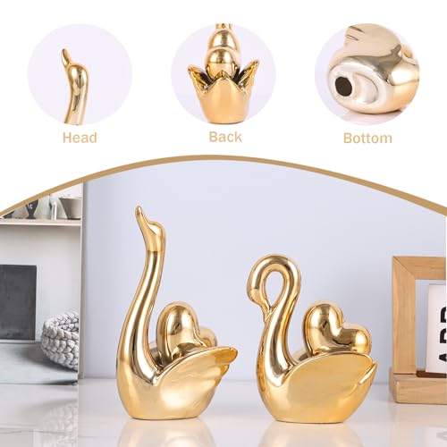 Figuras Decorativas de Cisnes de Cerámica Doradas miniatura 5
