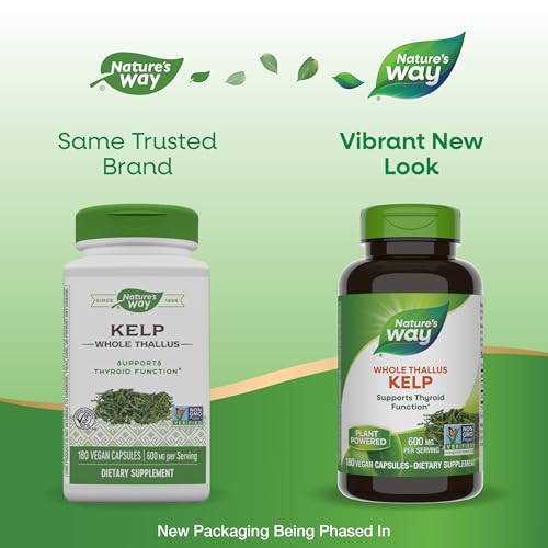 nature39s way kelp supports thyroid function 600 mg per serving non-gmo project verified 180 capsules packaging may vary