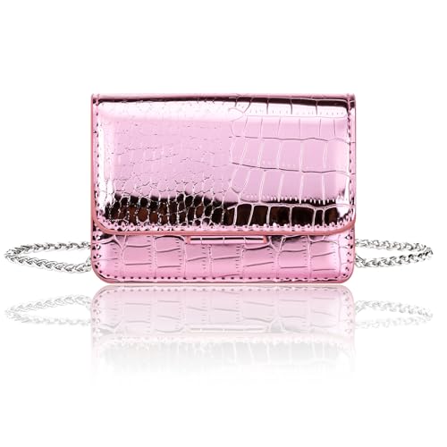 Sightor Silver Mini Crossbody Bag for Women PU Leather Small Evening Purse Dressy Clutch Handbag for Nightclub Parties (Pink)