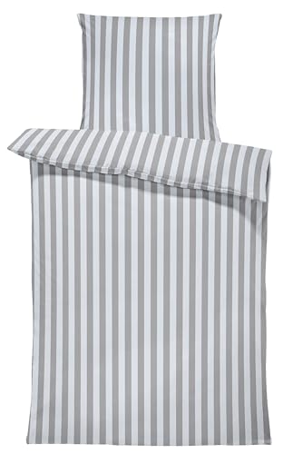 one-home Jersey Bettwäsche kuschelig Weiche Baumwolle Bettbezüge mit Reißverschluss, Größe:135x200 cm, Farbe:Gestreift grau