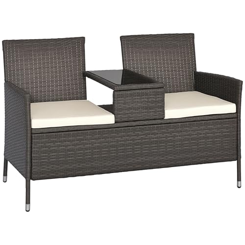 Outsunny Gartenbank Polyrattan 2-Sitzer UV-beständig Sitzbank mit Tisch...