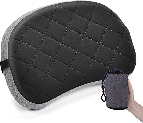Lohofrnny Coussin de Camping Gonflable, Oreiller Ergonomique avec Housse Amovible, Coussin Gonflable de Voyage, Oreiller Ultra léger pour Adultes en Plein Air, Randonnée, Sommeil (Noir) Cover