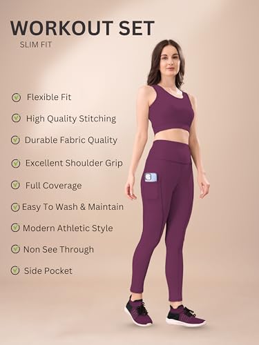 Image of High-Waist Track Suit, Co-ord Set for Women's, Gym wear 2-Piece Workout Set, Sports Bra and Bottom Set, Sports Running Suits, Yoga Wear