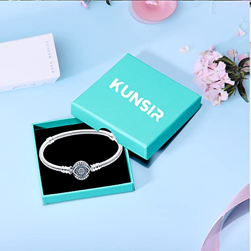 KUNSIR 925 Sterling Silver Snake Chain Bracelet Blue Evil Eyes with 5A Cubic Zirconia Bracelets for Women Teen4