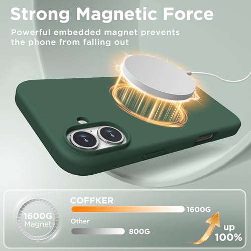 Image of Magnetic for iPhone 16 Case, Compatible with MagSafe, Liquid Silicone Phone Cover with Screen Protector & Camera Protector, Soft Anti-Scratch Microfiber Lining Inside 6.1 inch, Alpine Green