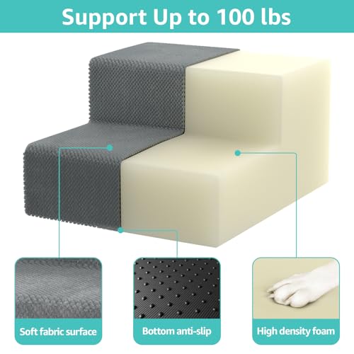 Image of YENING Large Dog Stairs for High Beds - Extra Wide Pet Steps for Large Dogs to Get on Tall Bed 3 Deep Step Cat Ramp for Couch 2 Steps