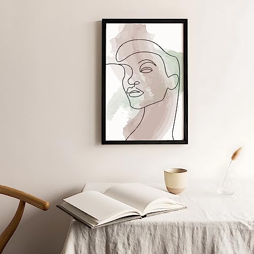 Image of Ritwika's Abstract Wall Art Of Outline Of Women Portrait Water Color Painting With Black Frame For Home Office Decor | Multicolored | Size 9.5 x 13.5 Inch, Set of 1 (02 - WOMEN)