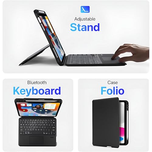 Image of Vaku Luxos NORVIK Magnetic Bluetooth Keyboard Case for iPad 11th inch (A16) /10.9 10th Generation with Flip Cover 360 Protection Backlit Keys & Touchpad Pencil Holder Floating Cantilever Stand- Black