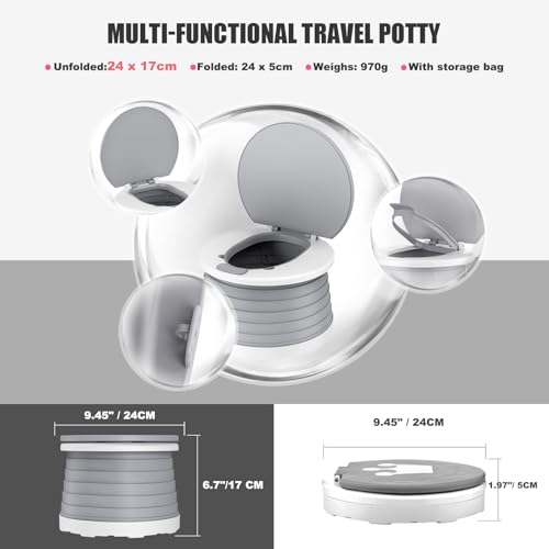 Image of Portable Potty for Toddler Travel Foldable Potty Seat for Toddler Training Toilet for Kids Boys Girls Car On The Go Potty Travel Toilet Chair for Camping Park Indoor /Outdoor (Grey)