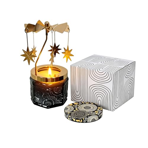 kingnero Lavender Scented Candle Carousel Rotary Candle Holder Spinning Tea Light Birthday Gifts for Women Mom Wife Girlfriend Sister Female Friends (North Star)
