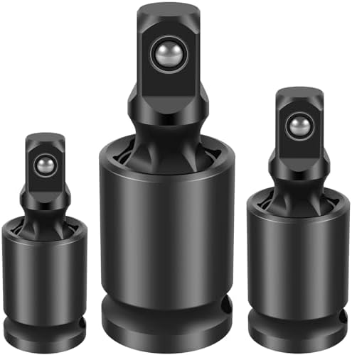 3Pcs Impact Universal Joint Swivel Socket Set, Professional Swivel Socket Adapter 360° Rotatable Joint Socket Adapter Cr-Mo for Electric Wrench Ratchet Wrench 3/8inch 1/2inch 1/4inch