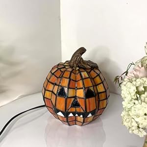 Bieye L10927 Carved Pumpkin Tiffany Style Stained Glass Accent Table Lamp for Halloween Decor Bieye L10927 Carved Pumpkin Tiffany Style Stained Glass Accent Table Lamp for Halloween Decor