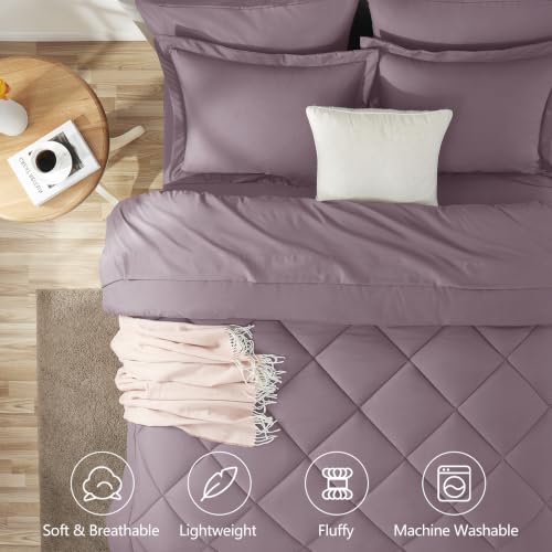 Image of CozyLux Full Size Comforter Sets Dusty Purple - 7 Pieces Bed in a Bag Full, Soft Bed Set for All Seasons, Bedding Set with Down Alternative Comforter, Sheets, Pillowcases & Shams, Grayish Purple