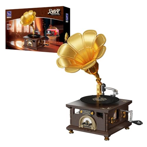 PANTASY Vintage Gramophone Building Block Set Retro Music Player Model Kit A Musical Nostalgia Masterpiece Realistic Turntable & Rotating Photo Album