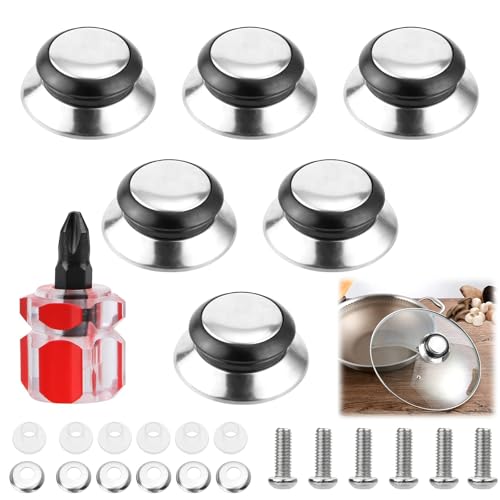 6 Piezas Tapa Olla Pomo Tapa Repuesto, Pomo para Ollas Universales Tapas para Cacerolas de Acero Inoxidable para Tapaderas de Recambio para Cazuela y Ollas