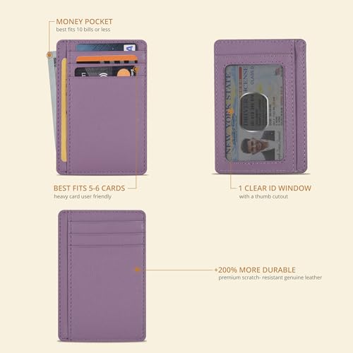 Image of Oak Leathers Leather Slim Minimalist Wallet for Men & Women RFID Front Pocket Leather Card Holder Wallets (Baby Pink)