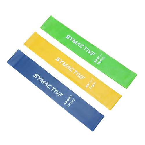 Image of Amazon Brand - Symactive Anti-Slip Latex Resistance Bands Loop Set, Smell-Free, Tear Resistant & Skin Friendly, Theraband for Fitness, Useful for Hips, Arms & Legs Workouts (Multicolor, Set of 3)