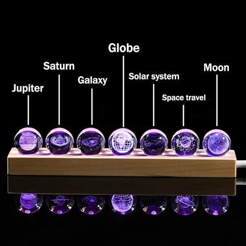 Image of Qianwei 3D Solar System Crystal Ball - 7pcs Space Science Astronomy Gifts Decor Glass Figurines Statue Stuff Planet Lamp for Room Decorations Keepsake Paperweight