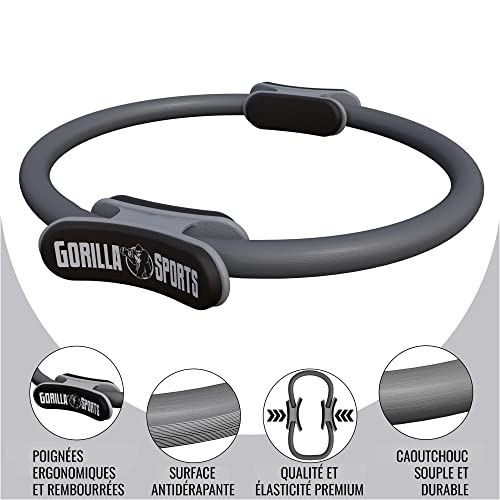 Foto von GORILLA SPORTS® Pilates Ring - Ø 36cm, Doppelgriff, Übungen + Tasche, gepolstert, Rutschfester, Superleichter, aus Gummi, Farbwahl - Pilates Circle, Widerstandsring, Yoga, Fitness, Oberschenkeltrainer