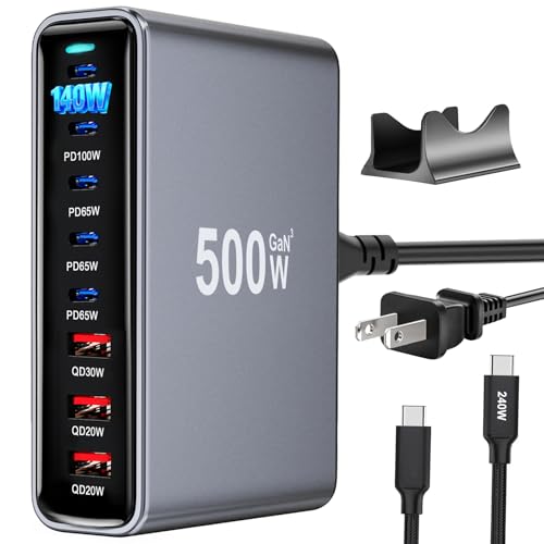500W USB C Fast Charger Block, PD3.1 140W Multi-Port USB Charging Station, GaN Ⅲ PD PPS Fast...