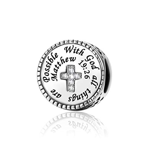 Image of Religious Cross Charm Christian Bible Verse Quotes CZ Bead for Pandora Bracelet