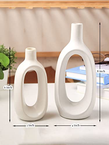 Image of Purezento Modern Decorative Kieko Vases for Home Decor | Centerpieces | Office or Living Room with Unique Quality for Home Decor Center Table, Flowers Pot, (White,8 * 6 Inch,Pack of 2), Ceramic