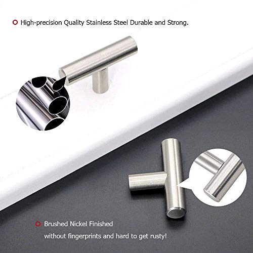 Homdiy Brushed Nickel Cabinet Knobs 5 Pack - Hd201Sn T Bar Cabinet Pull Single Hole With 2In Overall Length Brushed Nickel Cabinet Hardware Knobs Kitchen Metal Drawer Knobs For Bathroom, Closet #TOP2